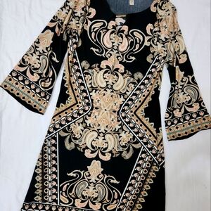 Black, white,  pink, tan Haani knee length dress size small.